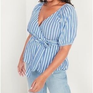 Blue/white stripe wrap shirt